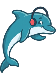 Dolly the dolphin wearing headphones